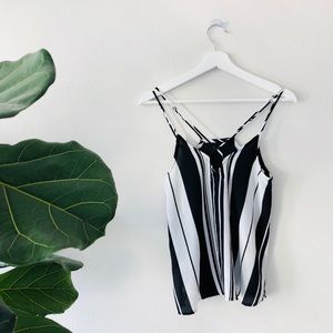 Black &white striped cami w/ black sheer v-back